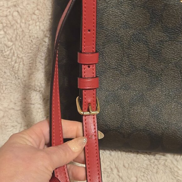 COACH Signature File (Imitation Gold/Brown/Carmine) Crossbody Bag - Picture 3 of 9
